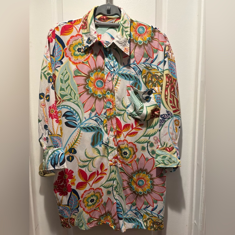 Zara Multicolor Floral Romper Playsuit Viscose Linen Whimsical Colorful size S - Picture 2 of 13